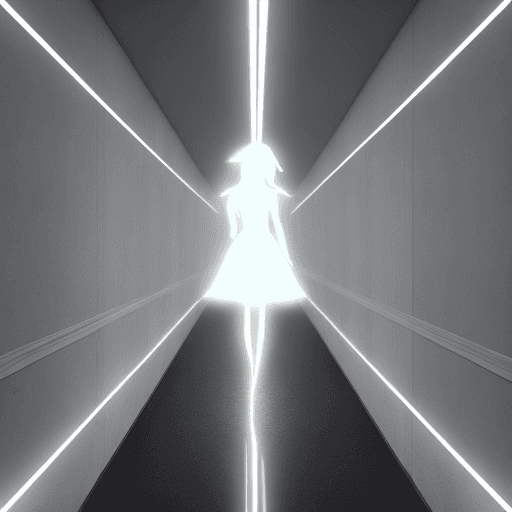 AI generated: running shadow woman in the lights of emty dark room mystery