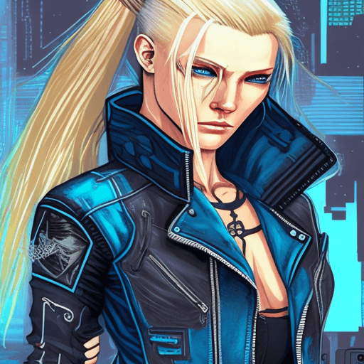 AI generated: illustration in the  the game shadowrun art style: Cyberpunk female, with only the left side of her ...