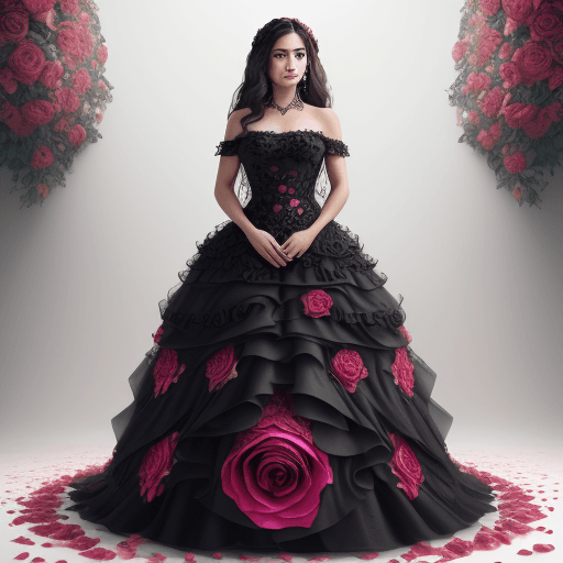 AI generated: A full body photorealistic beautiful dress made entirely of roses with rose texture, rose patterns a...
