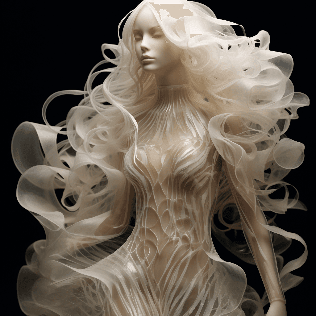 AI generated: Barbie doll Mattel, dressed by Iris van Herpen
