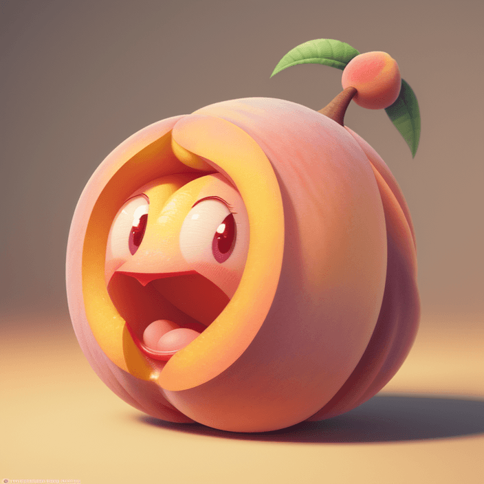 AI generated: A happy cartoon Peach fruit, Pixar Style, perfect composition, 8k artistic photography, photorealist...