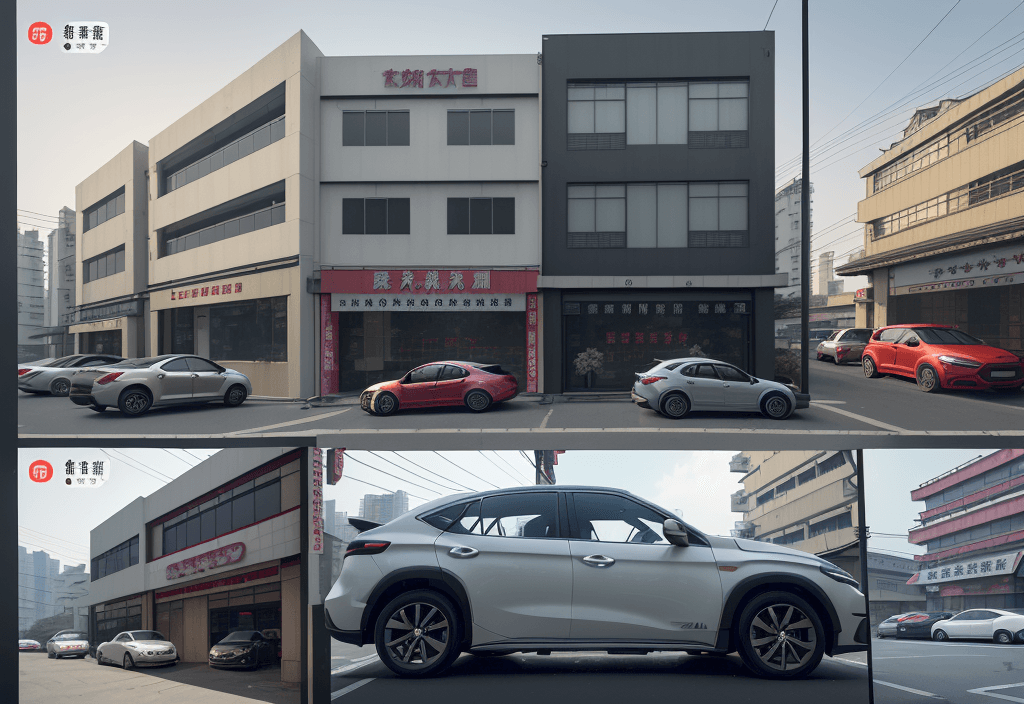 AI generated: a group of cars parked in front of a building, zhongli from genshin impact, an estate agent listing ...