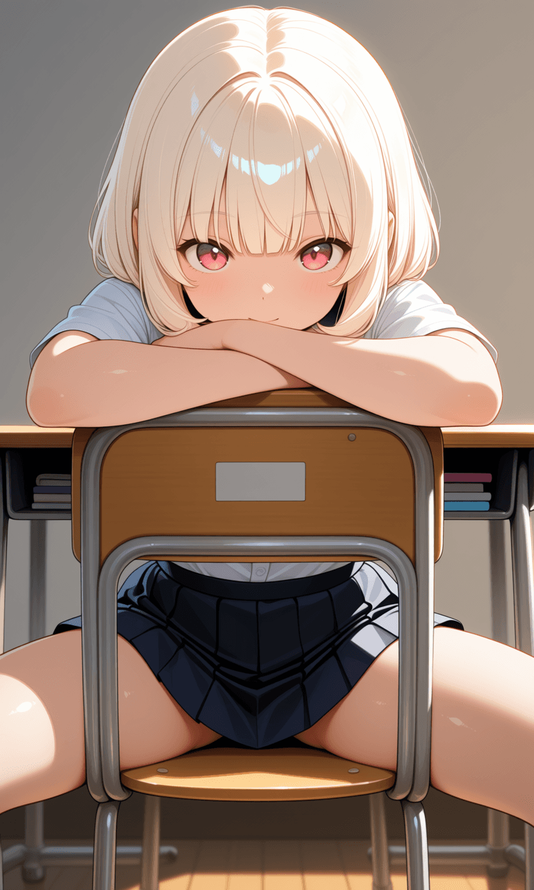 後ろ座り/sitting backwards on chair - Image 1