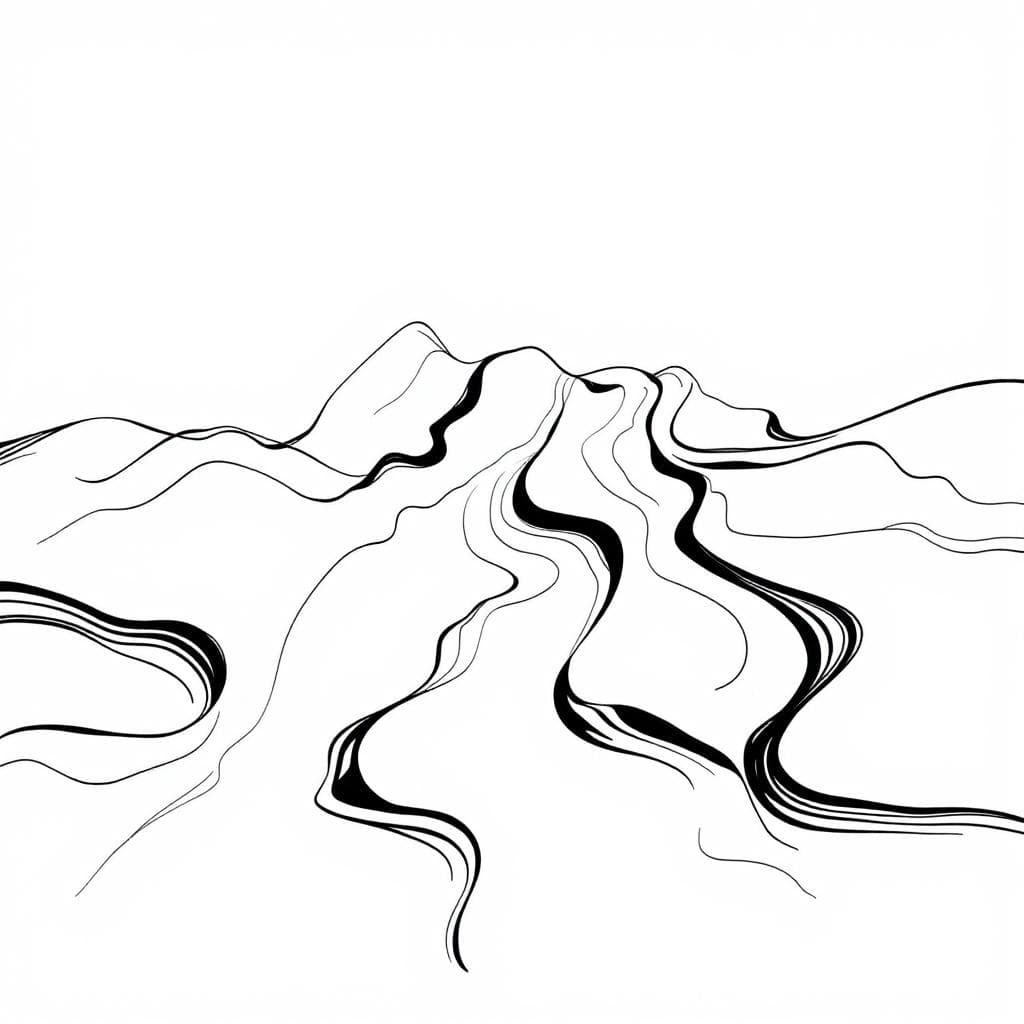 AI generated: Minimalist abstract topographic line art on a white. Smooth, flowing contour lines in black, gently ...