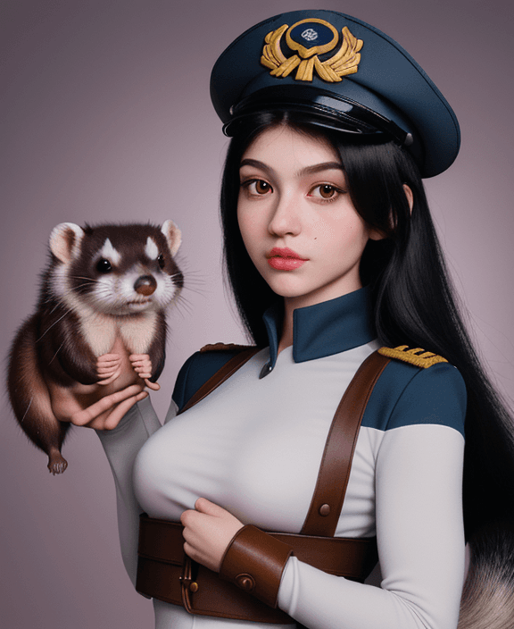 AI generated: drawing an artistic digital image of a anthropomorphic ferret anthropomorphic ferret with a captain'...