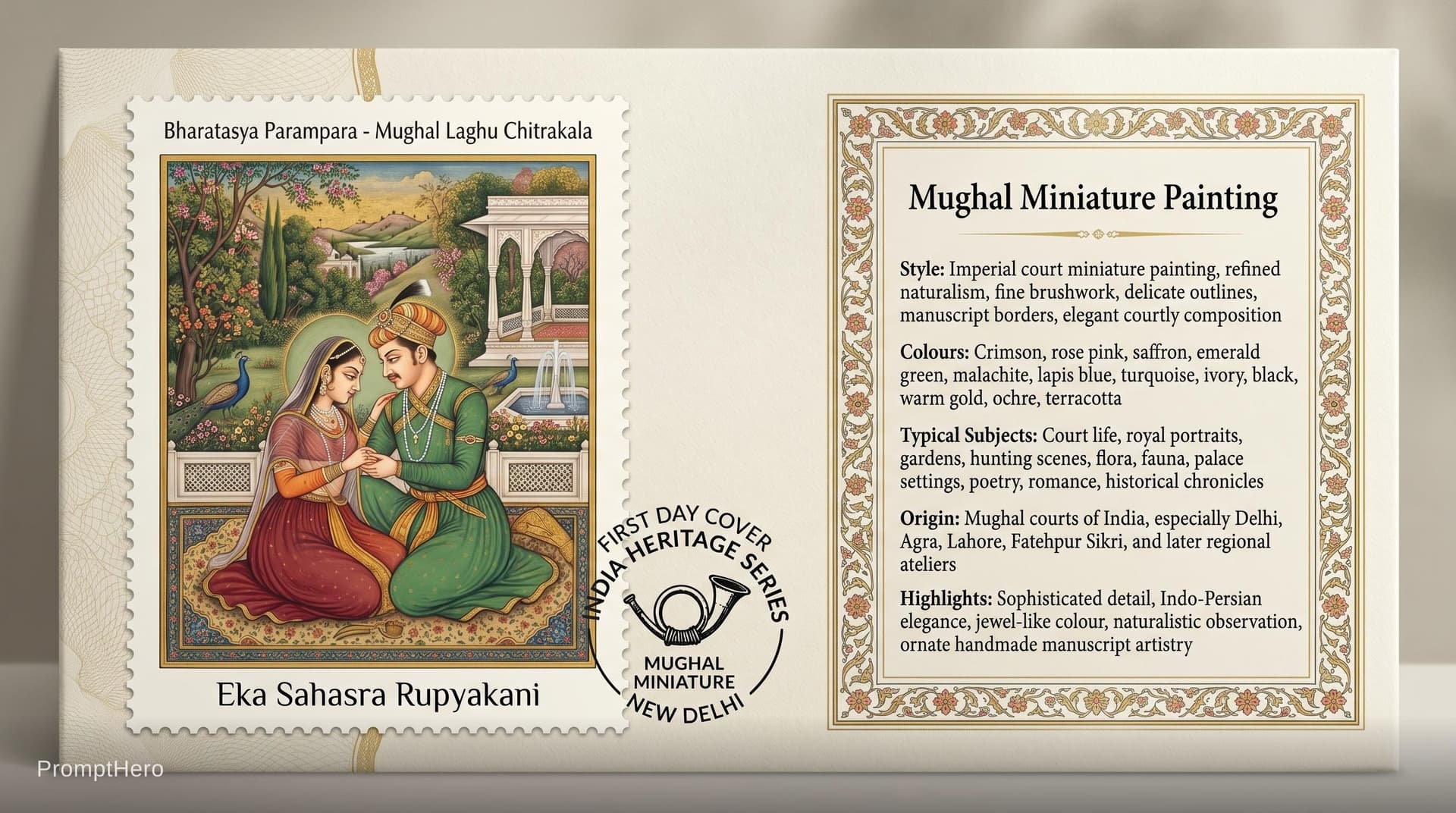 AI generated: Create a 16:9, 4K premium commemorative First Day Cover envelope inspired by India Post heritage des...