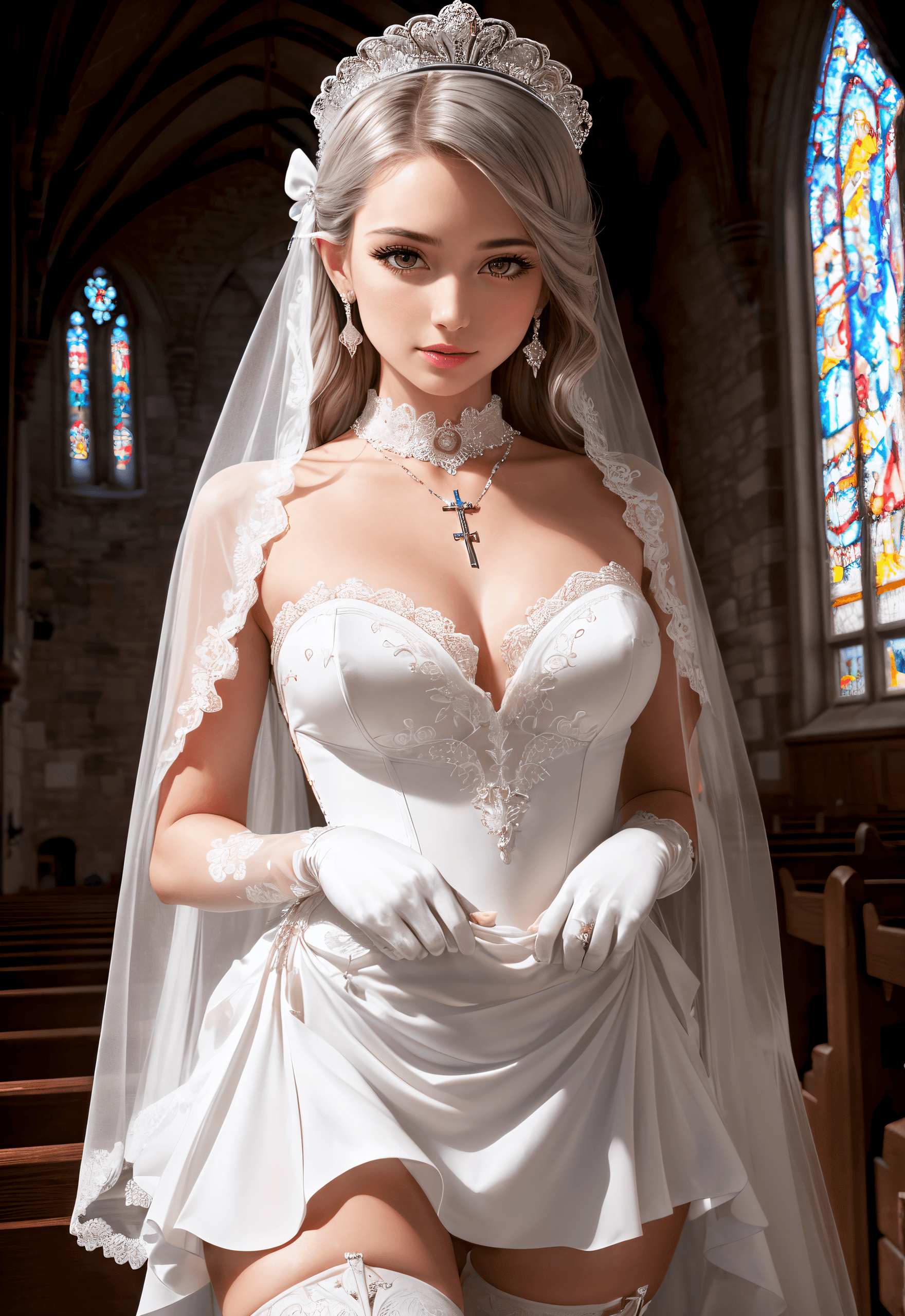 AI generated: Modelshoot style portrait, Single girl, Solo, bride, (highres:1.2), (pixiv:1.1), (ligne claire:1.2),...