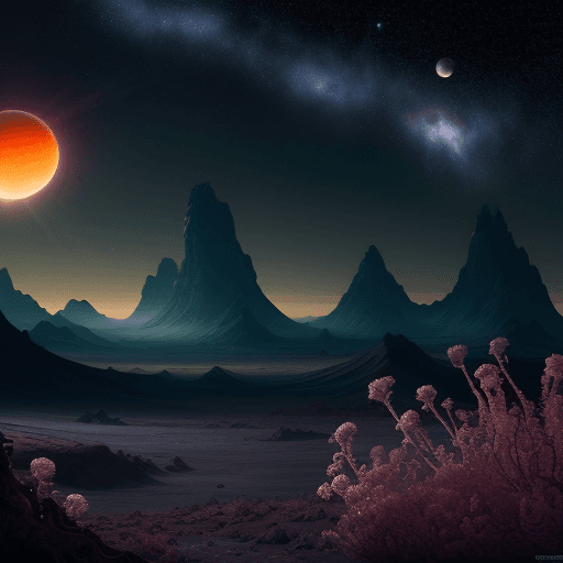 AI generated:  a stunning 4K photo of an alien landscape, with ultra-realistic details of exotic flora and fauna a...
