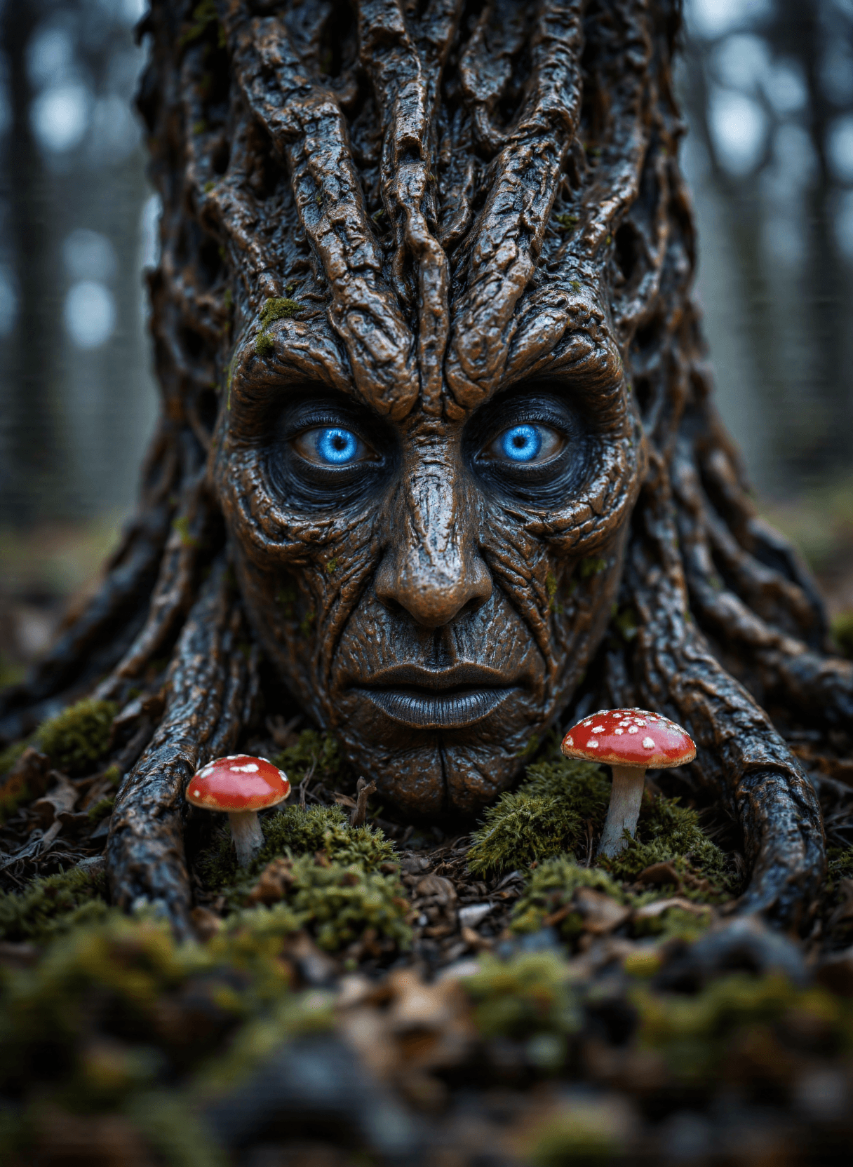 AI generated: The image depicts a fantastical scene set in what appears to be a forest environment. The focal poin...