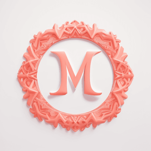 AI generated: create a High resolution modern and elegant logo in the shape of M with coral hair and wearing coral...