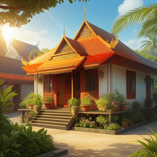 AI generated: Creat this image becom Indochine house, sunny, clearly artmostphere