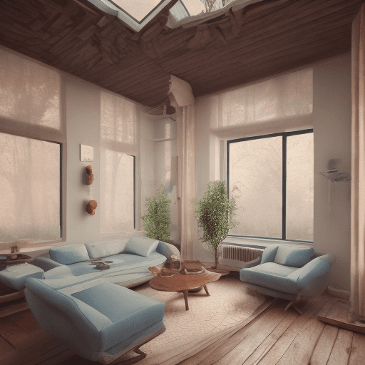AI generated: High resolution photography interior design, dreamy sunken living room conversation pit, wooden floo...