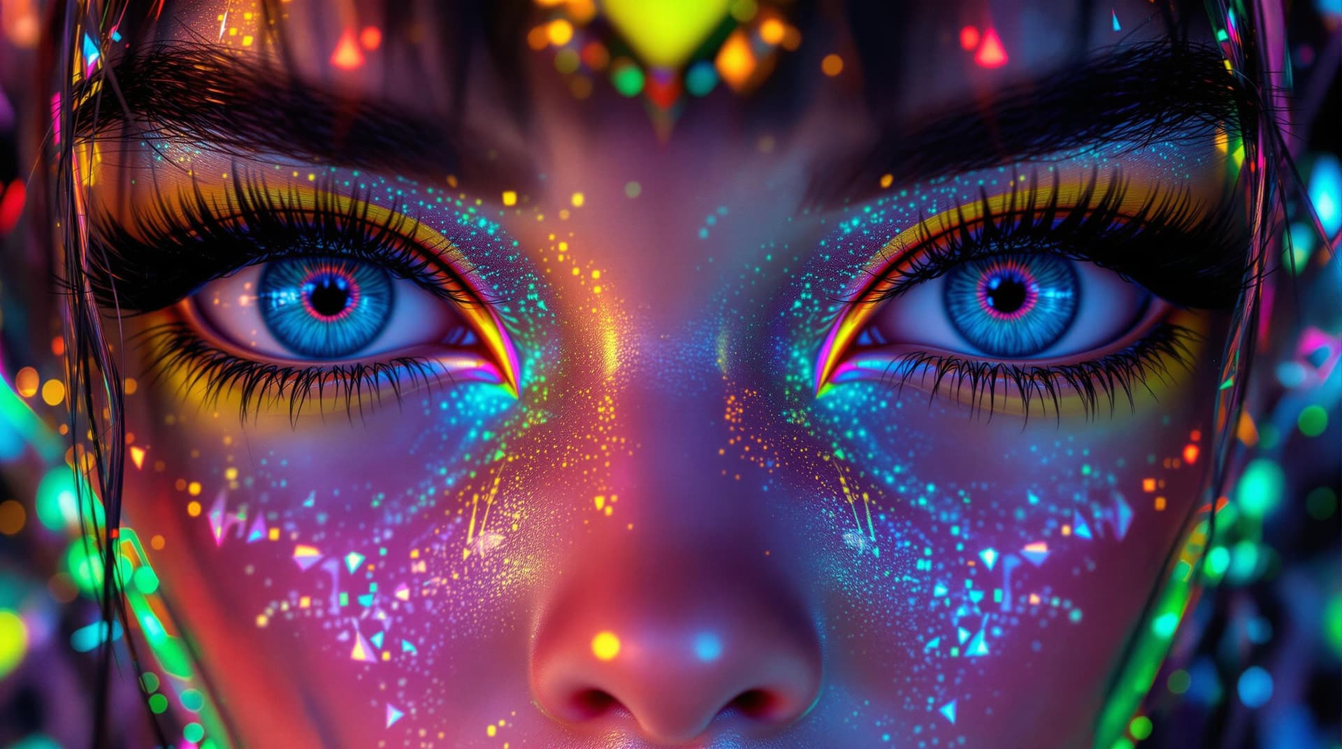 AI generated: close up girl , big beautiful eyes. neon colors, intricate artwork . octane render, trending on arts...