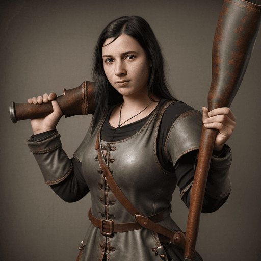 AI generated: Blunderbuss in hand, medieval, engineer, leather jerkin, renaissance, dirty looking, Pouch over shul...