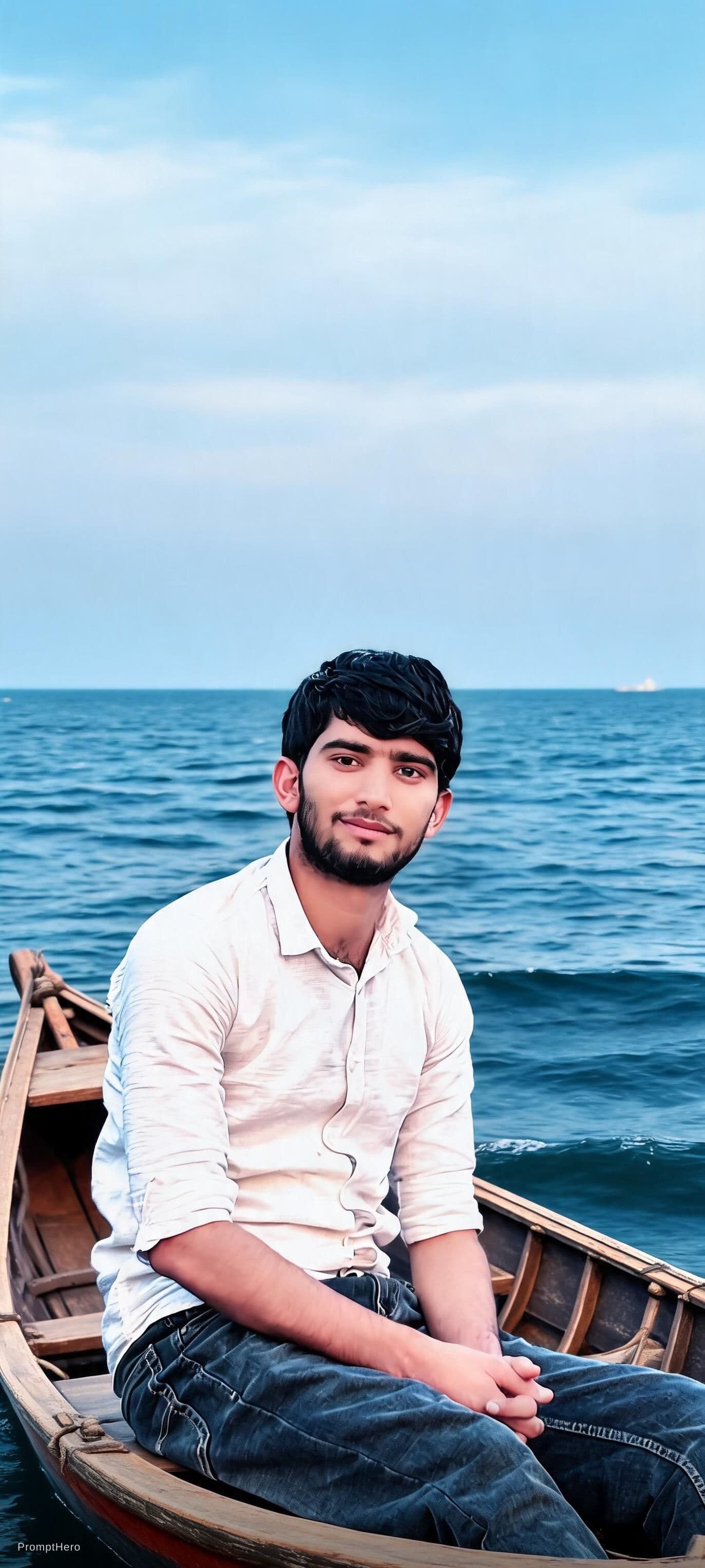 AI generated: Ek khubsurat sa samandar ka video jisme m naav pe bait ke ja raha hu. 