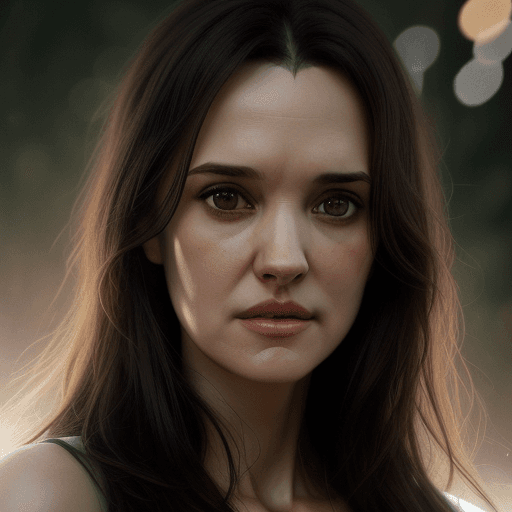 AI generated: A hyperrealistic portrait photograph of actress Winona Ryder with bokeh background by Artgerm, Greg ...