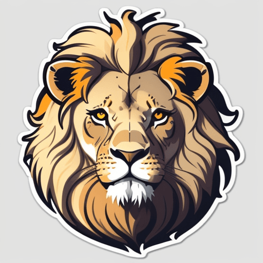 AI generated: sticker of a lion head, illustration style, simple, colorful with unnatural color palette
