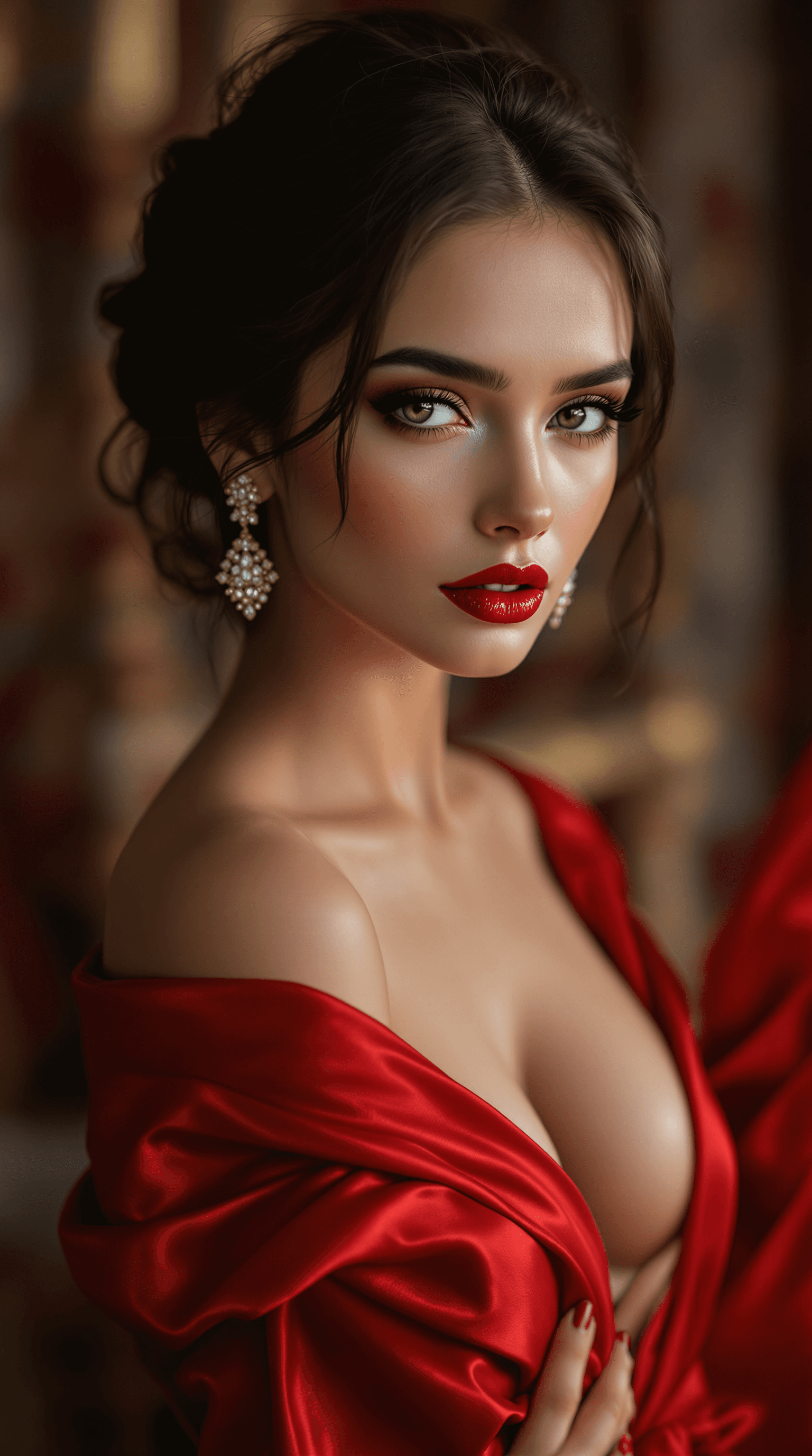 AI generated: prompt: "A breathtakingly elegant woman with ethereal beauty, her deep, expressive eyes capturing a ...