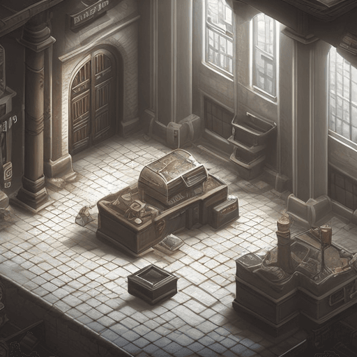 AI generated: top down isometric game asset of a gloomy corridor, abandoned, steampunk style, realistic, video gam...
