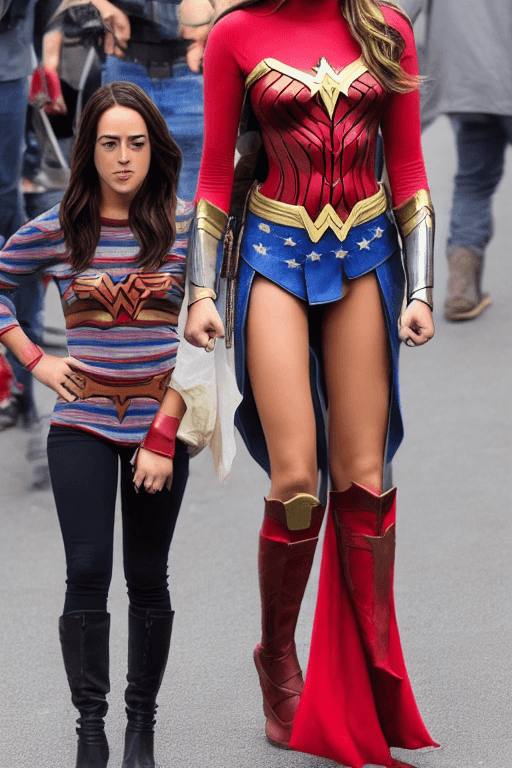 AI generated: chloe bennet, facing camera, full body, wonder woman outfit