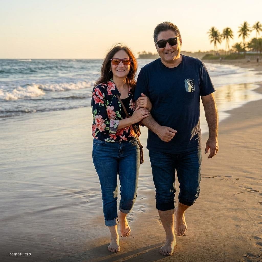AI generated: Walking on the beach 