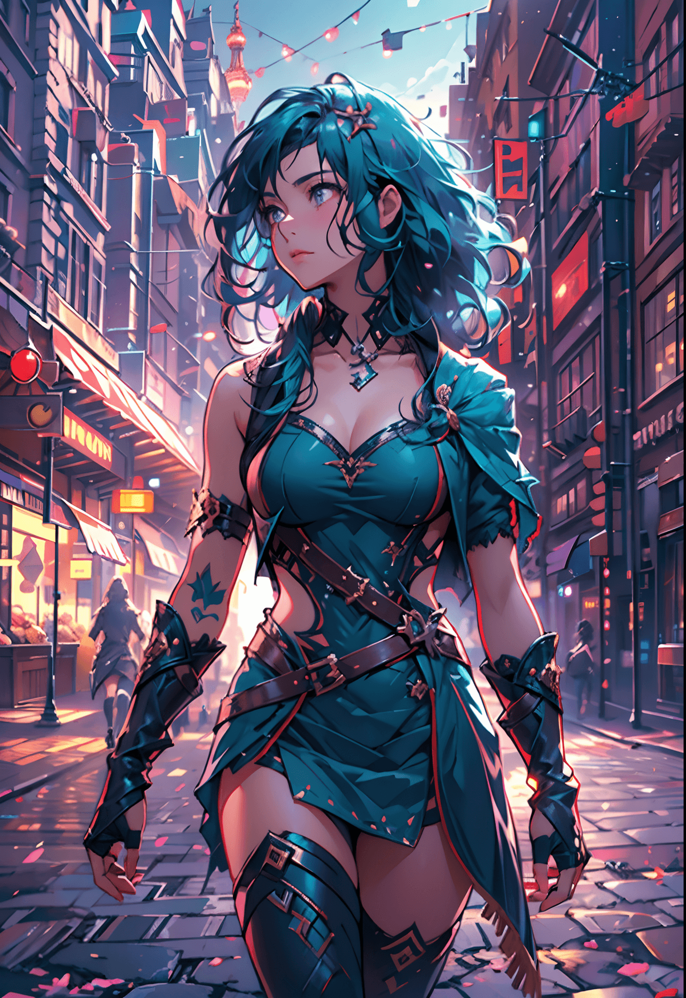 AI generated: masterpiece, best quality, mid shot, front view, concept art, 1girl, warrior outfit, pretty, medium ...