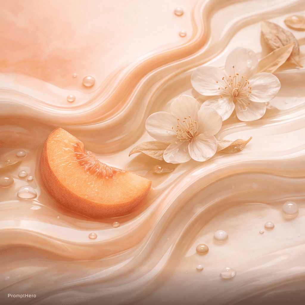 AI generated: A high-end abstract fluid composition featuring a harmonious blend of peach and white tea elements. ...