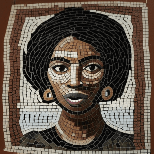 AI generated: Photo of a black woman with blurry face but with picture presented as a mosaic portrait with missing...