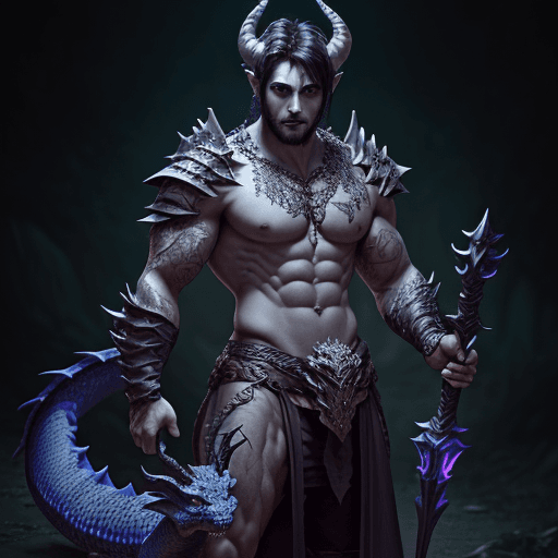 AI generated: A dark short hair male necromancer with scales, a staff, highly detailed, DND, Dragon summoner, drag...