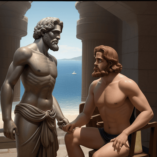 AI generated: odysseus meeting the cyclops