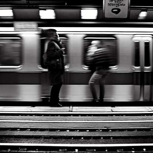 AI generated: a new york subway train arriving at atlantic avenue station during rush hour on a Friday, train door...