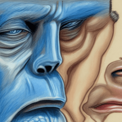 AI generated: Draw me an image that shows in a realistic way the head of a human looking slightly forward in blue,...