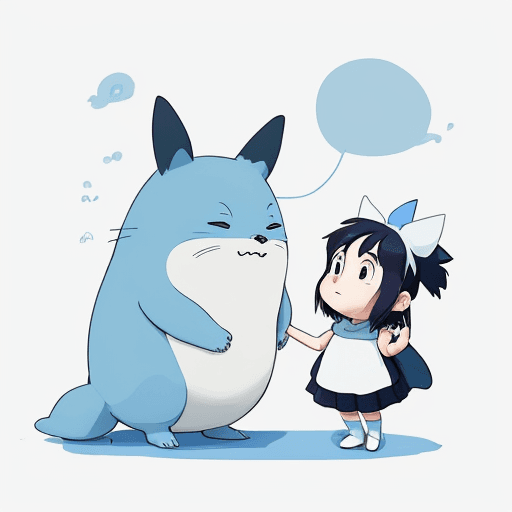 AI generated: Create a whimsical blue line art illustration of a cartoon character is suitable for print on demand...