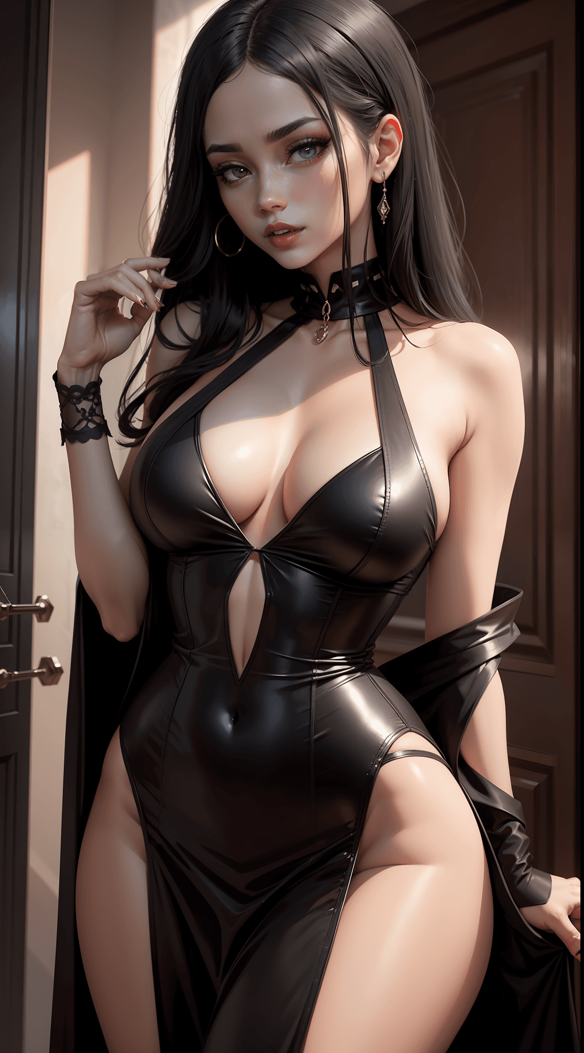 AI generated: sexy, demonic girl, in black sexy dress, black hair,