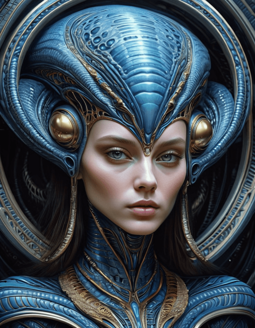 AI generated: alien art and illustration, in the style of balanced symmetry, detailed facial features, meticulous ...