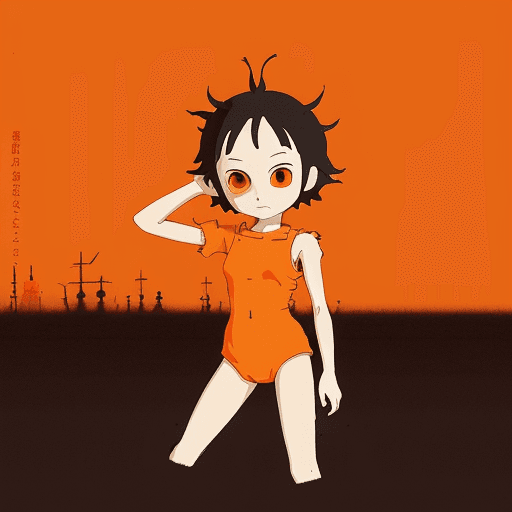 AI generated: one Studio Ghibli 16k4d rfktrstyle"orange In a killer pose in a sadistic world" --chaos 45<lora:Vut_...