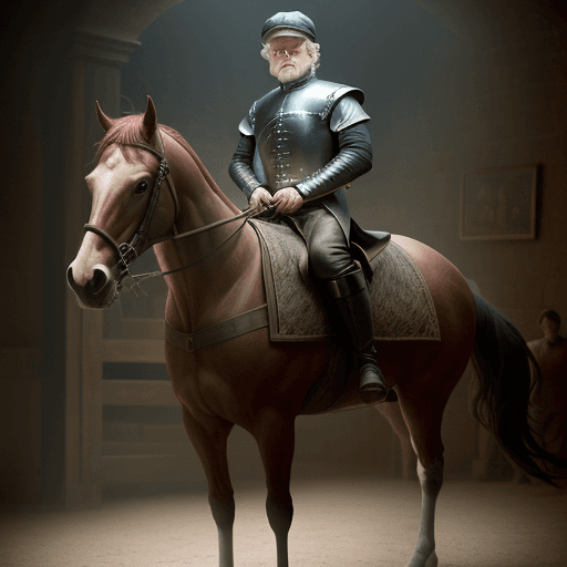 AI generated: jockey man with horse :: Game of Thrones, George R. R. Martin, ultra wide shot, photorealistic, stud...