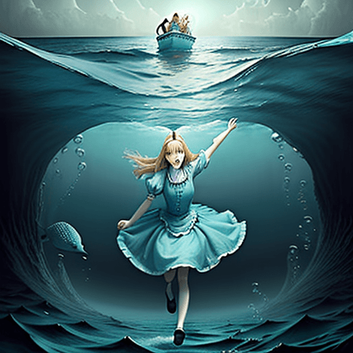AI generated: alice drowning in an ocean