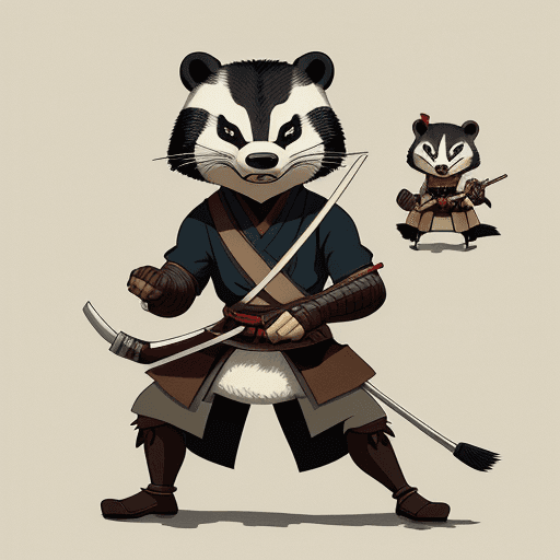 AI generated: anthropomorphic badger samurai, art work by Stan Sakai,, art by studio ghibli, intricate artwork by ...