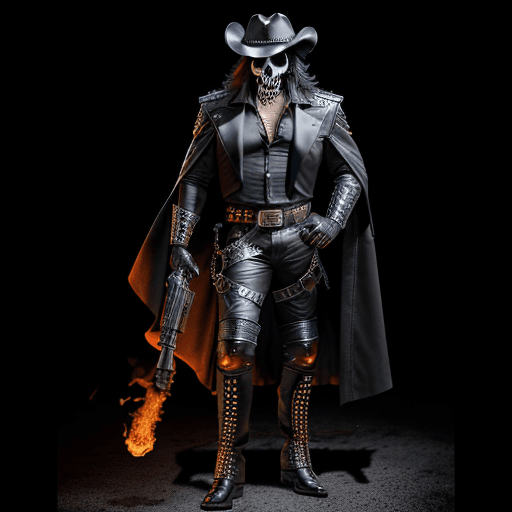 AI generated: male, Hispanic, villain, demon skull ((flames)), full body portrait, highly detailed, without blur, ...