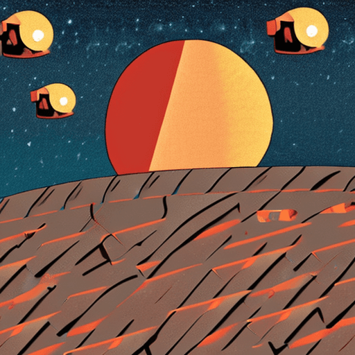 AI generated: a mining robot on the surface of a planet digging, desolate environment, many rocks, flat colors, Am...