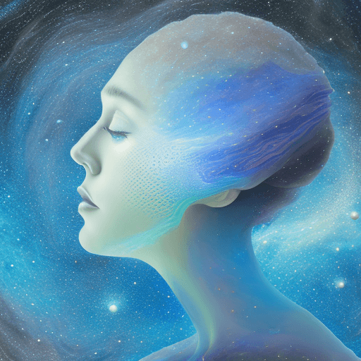 AI generated: a woman's head with a space inspired texture and hazy blue background, in the style of fractalism, t...