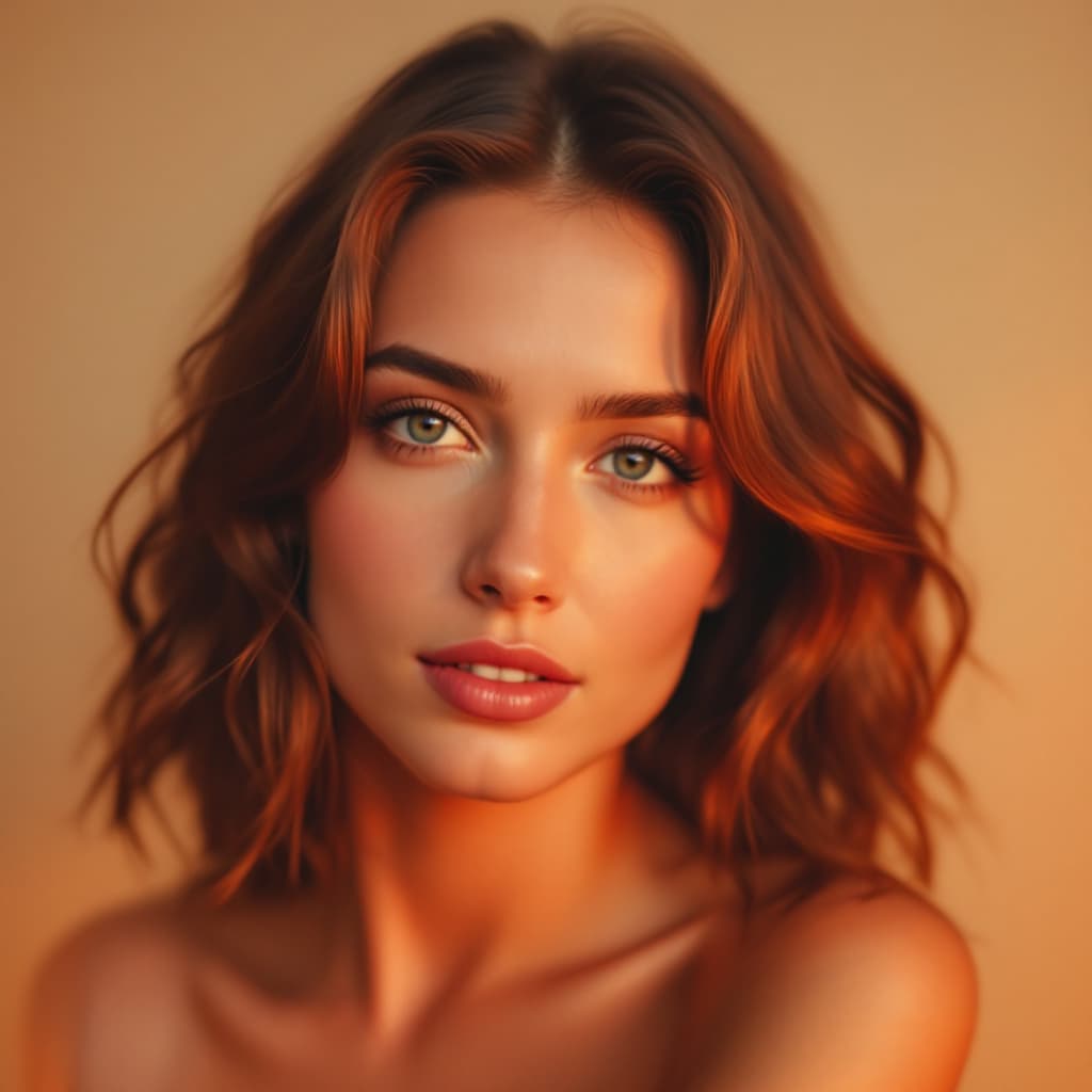 AI generated: A close-up portrait of a woman with a serene expression, positioned slightly angled to the left with...
