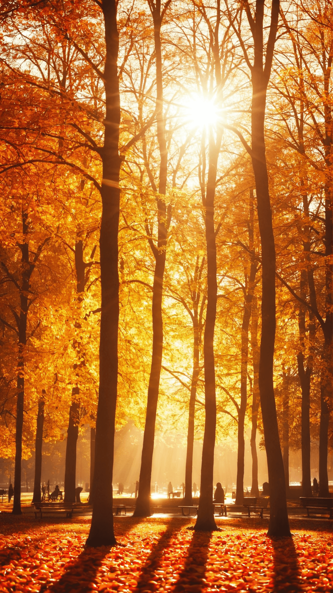 AI generated: photo, park, autumn, warm colors, lens flare