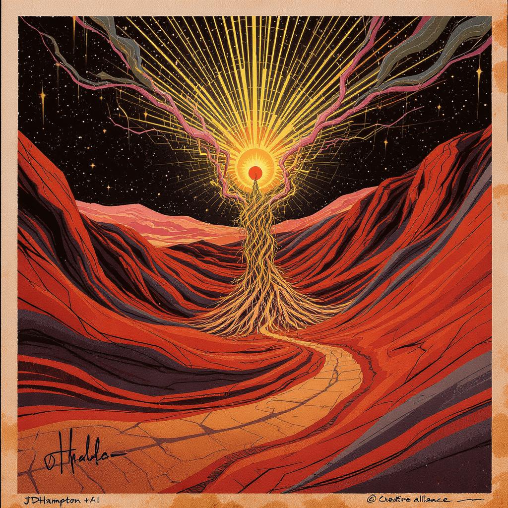 AI generated: Great Creator Spirit, tribute - Outback Australia.
Signature: JDHampton + AI | Creative Alliance