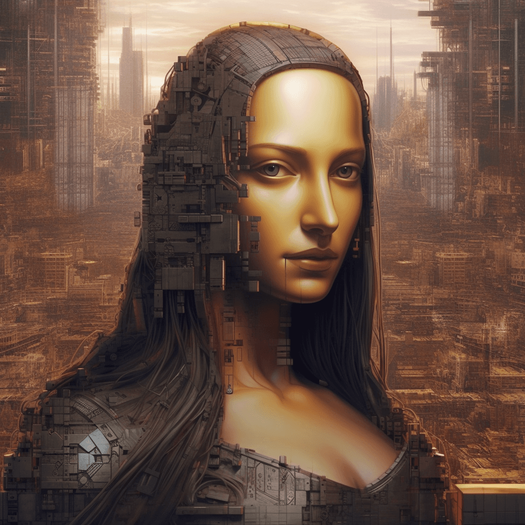 AI generated: Mona Lisa ,photorealistic ,high detailed ,Cyberpunk style