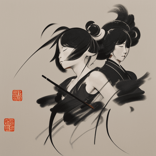 AI generated: China black brush painting, in the style of kazuki takamatsu, loose compositions, théodore géricault...