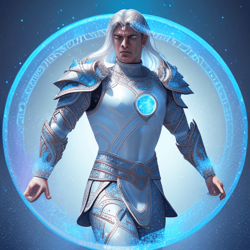 AI generated: white full background, icon representing hero the Moondiver, natural color, magic runes decoration, ...