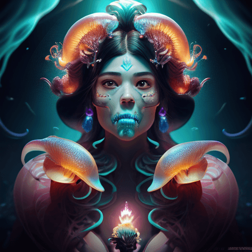 AI generated: Great big ol fat coochie goddess close-up portrait ribcagel. jellyfish phoenix head, nautilus, orchi...