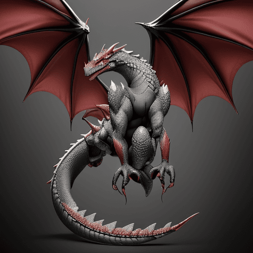 AI generated: Create a dragon: 10 meters tall, its skin covered with sharp, durable scales. The tail is massive, a...